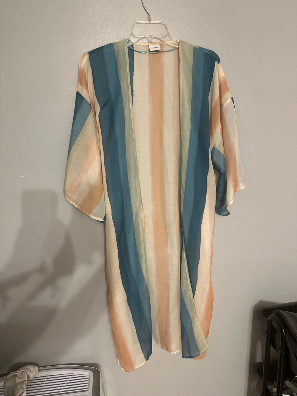 Sonoma Striped Long Duster in Teal, Peach & Cream